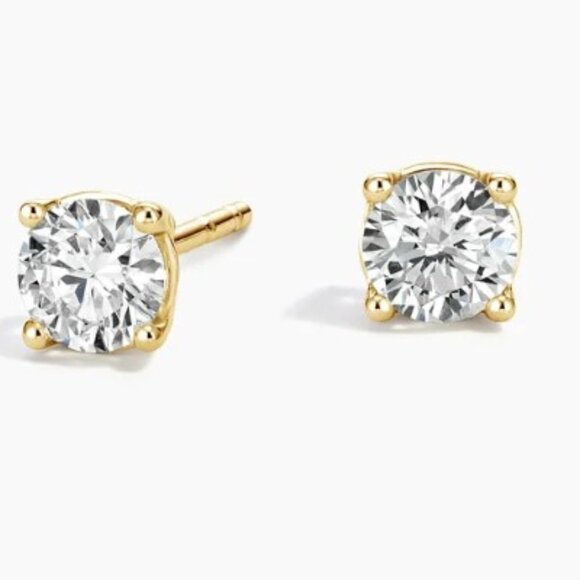 Moissanite 0.5 CT Round Stud Earrings 4 Prong Yellow Gold Plated 925Sterling NWT - Picture 1 of 13